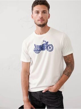 Banana Republic Men's White Graphic Motorcycle Tee XL